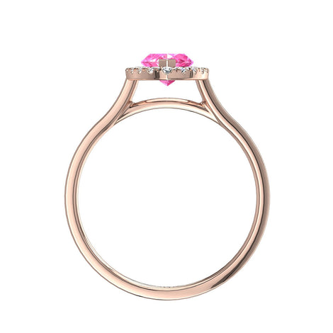 Anello in oro rosa 0.90 carati con zaffiro rosa marquise di Capri e diamanti tondi