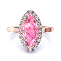 Anello in oro rosa 1.40 carati con zaffiro rosa marquise di Capri e diamanti tondi