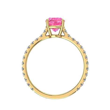 Solitario zaffiro rosa ovale e diamanti tondi Cindirella in oro giallo 1.30 carati