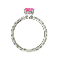 Anello Valentina in oro bianco 1.50 carati con zaffiro rosa ovale e diamanti tondi