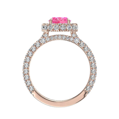 Solitario zaffiro rosa ovale e diamanti tondi 1.50 carati Viviane
