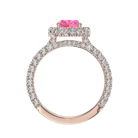 Anello zaffiro rosa ovale e diamanti tondi oro rosa 1.50 carati Viviane