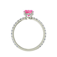 Bague de fiançailles saphir rose ovale et diamants ronds 1.70 carat or blanc Valentine