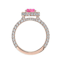 Solitario zaffiro rosa ovale e diamanti tondi Viviane in oro rosa 1.70 carati