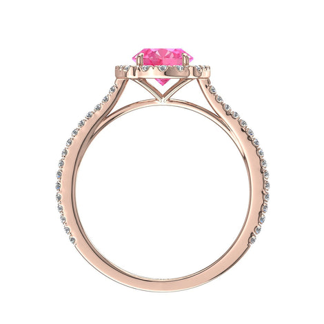Anello di fidanzamento con zaffiro rosa ovale e diamanti tondi Alida in oro rosa 1.80 carati