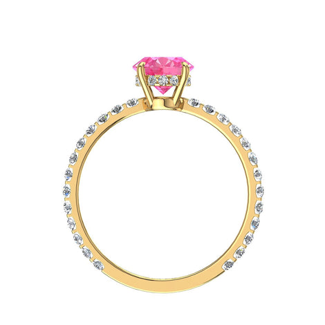 Anello ovale con zaffiro rosa e diamanti tondi San Valentino in oro giallo 2.00 carati