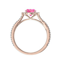 Solitario zaffiro rosa ovale e diamanti tondi Alida in oro rosa 2.10 carati