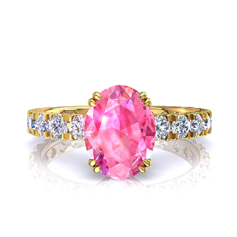 Anello Valentina zaffiro rosa ovale e diamanti tondi oro giallo 2.20 carati