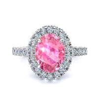 Solitario zaffiro rosa ovale e diamanti tondi Viviane in oro bianco carati 2.50