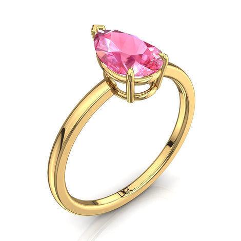 Bellissimo anello di fidanzamento in oro giallo 0.30 carati con pera e zaffiro rosa