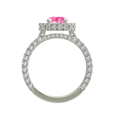 Solitaire round pink sapphire and round diamonds 1.50 carat Viviane