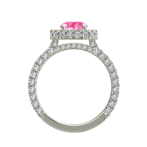Anello di fidanzamento zaffiro rosa tondo e diamanti tondi oro bianco 1.50 carati Viviane