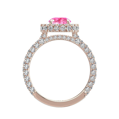 Anello Viviane in oro rosa 1.50 carati con zaffiro rosa tondo e diamanti tondi
