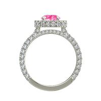 Solitario zaffiro rosa tondo e diamanti tondi Viviane in oro bianco 1.70 carati