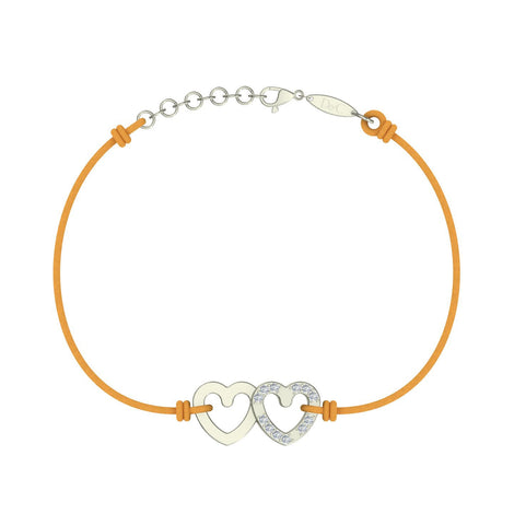 Bracelet cordon 2 Cœurs en Or avec diamant Bracelet 2 Cœurs en or avec diamant DCGEMMES Or Blanc 18 carats Jaune safran 