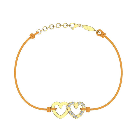 Bracelet cordon 2 Cœurs en Or avec diamant Bracelet 2 Cœurs en or avec diamant DCGEMMES Or Jaune 18 carats Jaune safran 