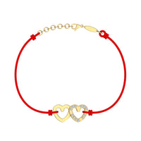 Bracelet cordon 2 Cœurs en Or avec diamant Bracelet 2 Cœurs en or avec diamant DCGEMMES Or Jaune 18 carats Rouge 
