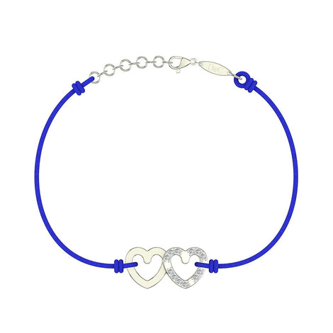Bracelet cordon 2 Cœurs en argent avec diamant Bracelet 2 Cœurs en argent avec diamant DCGEMMES Bleu électrique Pochette 
