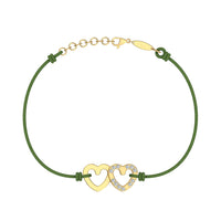 Bracelet cordon 2 Cœurs en Or avec diamant Bracelet 2 Cœurs en or avec diamant DCGEMMES Or Jaune 18 carats Vert 