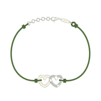 Bracelet cordon 2 Cœurs en argent avec diamant Bracelet 2 Cœurs en argent avec diamant DCGEMMES Vert Pochette 