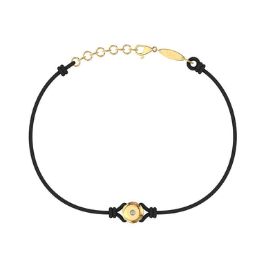 Bracelet cordon Solitaire en Or avec diamant Or Jaune 18 carats / Noir