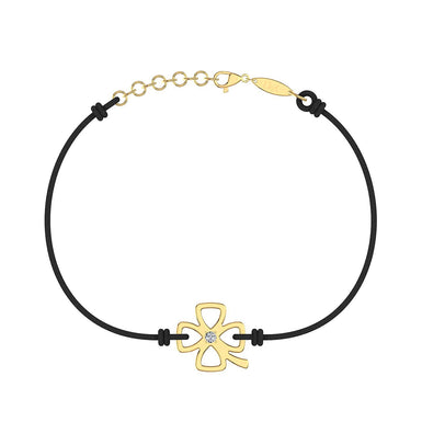 Bracelet cordon Trèfle en Or avec diamant Or Jaune 18 carats / Noir