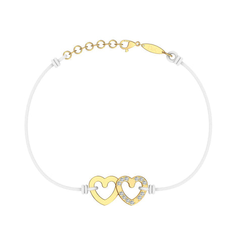 Bracelet cordon 2 Cœurs en Or avec diamant Bracelet 2 Cœurs en or avec diamant DCGEMMES Or Jaune 18 carats Blanc 