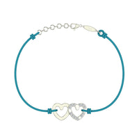 Bracelet cordon 2 Cœurs en argent avec diamant Bracelet 2 Cœurs en argent avec diamant DCGEMMES Bleu turquoise Pochette 