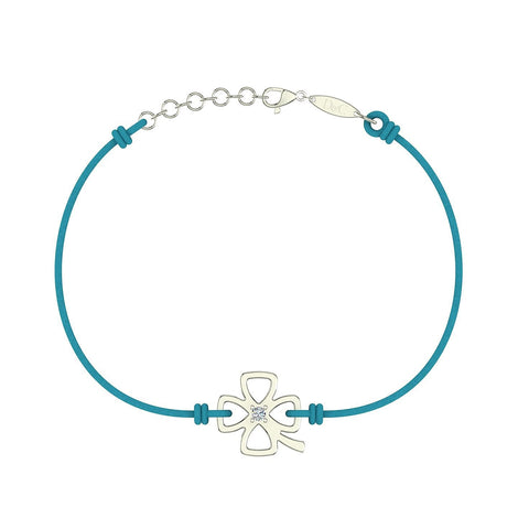 Bracelet cordon Trèfle en argent avec diamant Bracelet Trèfle en argent avec diamant DCGEMMES Bleu turquoise Pochette 