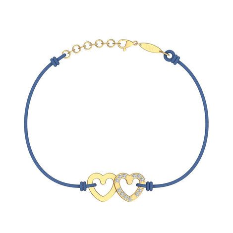 Bracelet cordon 2 Cœurs en Or avec diamant Bracelet 2 Cœurs en or avec diamant DCGEMMES Or Jaune 18 carats Bleu denim 