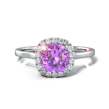 垫形紫水晶订婚戒指 1.18k 卡普里 18k 白金