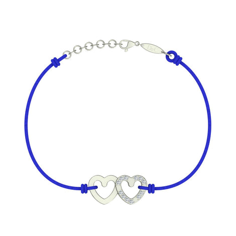Bracelet cordon 2 Cœurs en Or avec diamant Bracelet 2 Cœurs en or avec diamant DCGEMMES Or Blanc 18 carats Bleu électrique 