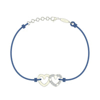 Bracelet cordon 2 Cœurs en argent avec diamant Bracelet 2 Cœurs en argent avec diamant DCGEMMES Bleu denim Pochette 