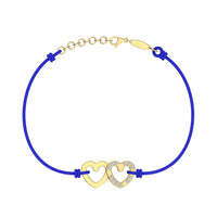 Bracelet cordon 2 Cœurs en Or avec diamant Bracelet 2 Cœurs en or avec diamant DCGEMMES Or Jaune 18 carats Bleu électrique 