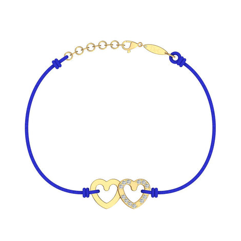 Bracelet cordon 2 Cœurs en Or avec diamant Bracelet 2 Cœurs en or avec diamant DCGEMMES Or Jaune 18 carats Bleu électrique 