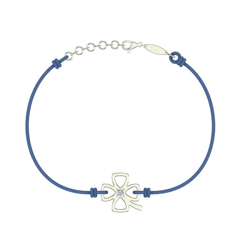 Bracelet cordon Trèfle en argent avec diamant Bracelet Trèfle en argent avec diamant DCGEMMES Bleu denim Pochette 