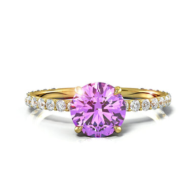 Engagement ring Amethyst-round 1.00 carats Valentine 18k yellow gold