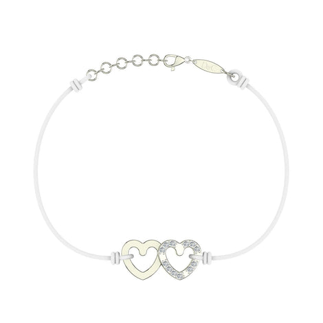 Bracelet cordon 2 Cœurs en argent avec diamant Bracelet 2 Cœurs en argent avec diamant DCGEMMES Blanc Pochette 
