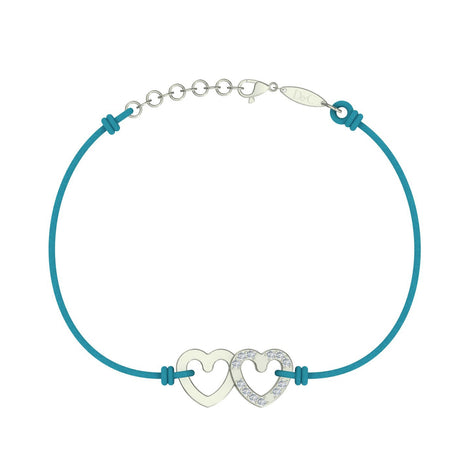 Bracelet cordon 2 Cœurs en Or avec diamant Bracelet 2 Cœurs en or avec diamant DCGEMMES Or Blanc 18 carats Bleu turquoise 