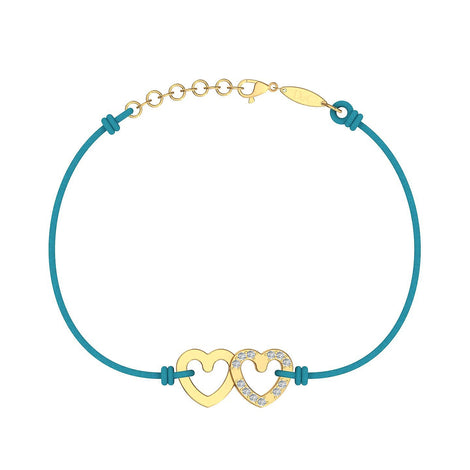 Bracelet cordon 2 Cœurs en Or avec diamant Bracelet 2 Cœurs en or avec diamant DCGEMMES Or Jaune 18 carats Bleu turquoise 