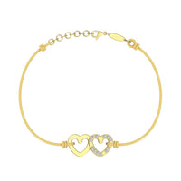 Bracelet cordon 2 Cœurs en Or avec diamant Bracelet 2 Cœurs en or avec diamant DCGEMMES Or Jaune 18 carats Doré 