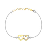Bracelet cordon 2 Cœurs en Or avec diamant Bracelet 2 Cœurs en or avec diamant DCGEMMES Or Jaune 18 carats Gris 