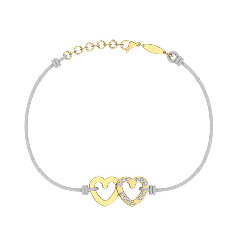 Bracelet cordon 2 Cœurs en Or avec diamant Bracelet 2 Cœurs en or avec diamant DCGEMMES Or Jaune 18 carats Gris 