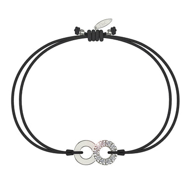 Bracelet cordon Lune en argent avec diamant Noir / Pochette