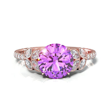 紫水晶订婚戒指 - 圆形 1.50 克拉安吉拉 18 克拉玫瑰金