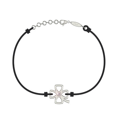 Bracelet cordon Trèfle en argent avec diamant Noir / Pochette