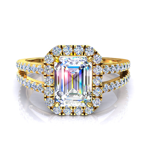 Anello solitario con diamante smeraldo 1.50 carati Genova Anello di fidanzamento con diamante smeraldo Genova DCGEMMES I SI Oro giallo 18 carati