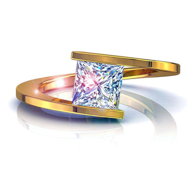 Bague solitaire 0.30 carat diamant princesse Arabella I / SI / Or Jaune 18 carats