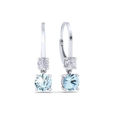 Boucles d'oreilles aigues-marines ronds et diamants ronds 0.50 carat Perla Or Blanc 18 carats