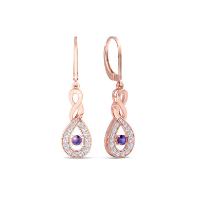 Boucles d'oreilles améthystes ronds et diamants ronds 0.70 carat Rosa Platine